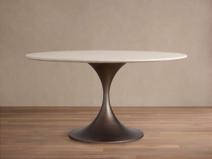 Saint Germain Round Stone Dining Table with Launette Base